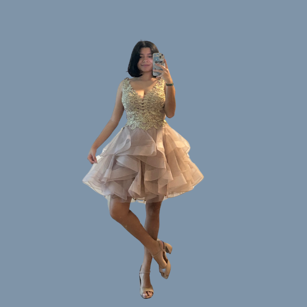 Camille La Vie Short beaded gown with ruffles Size S Moda con Mars Camille La Vie Short beaded gown with ruffles Size S Moda con Mars