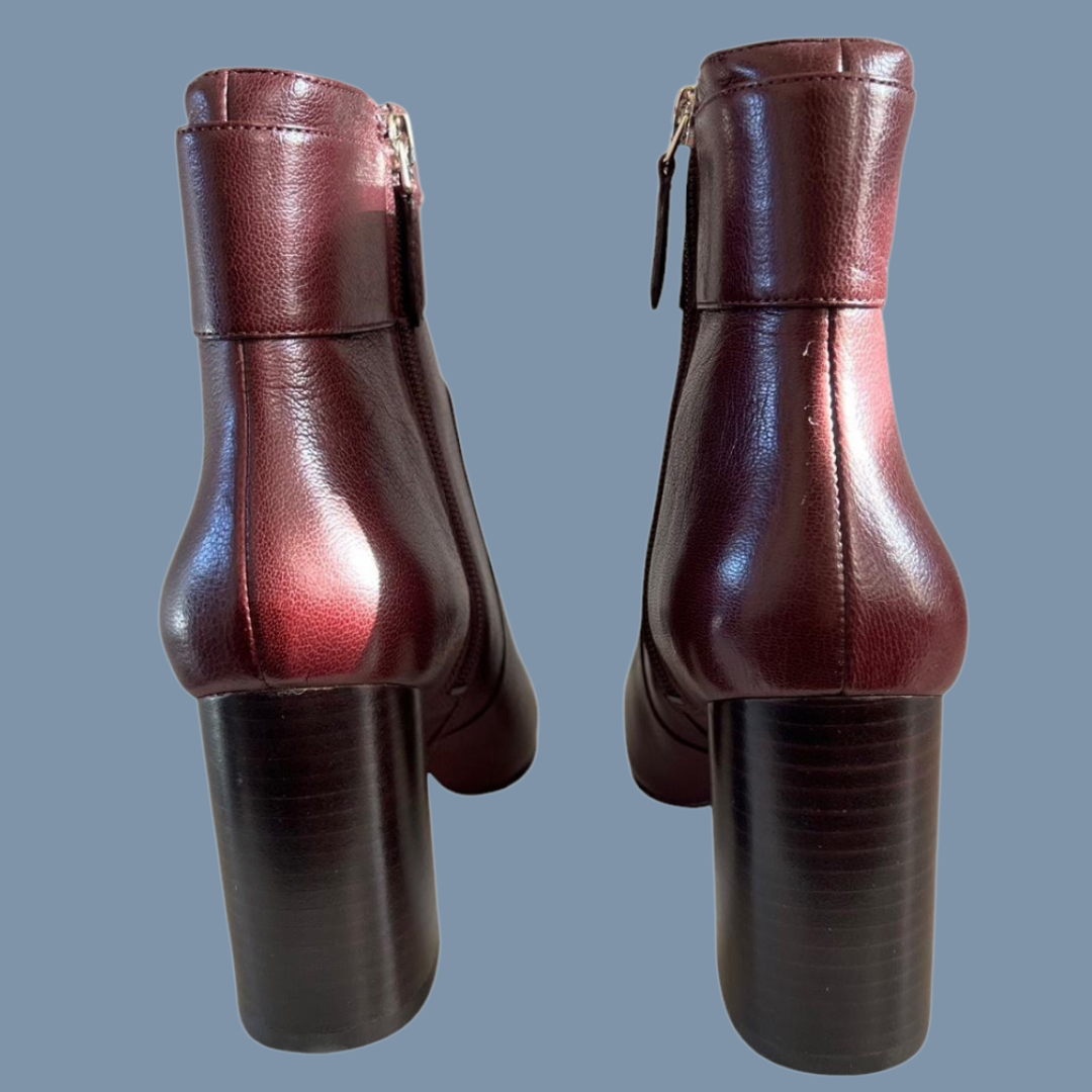 Nine West Burgundy Leather Ankle Boots Size 6.5