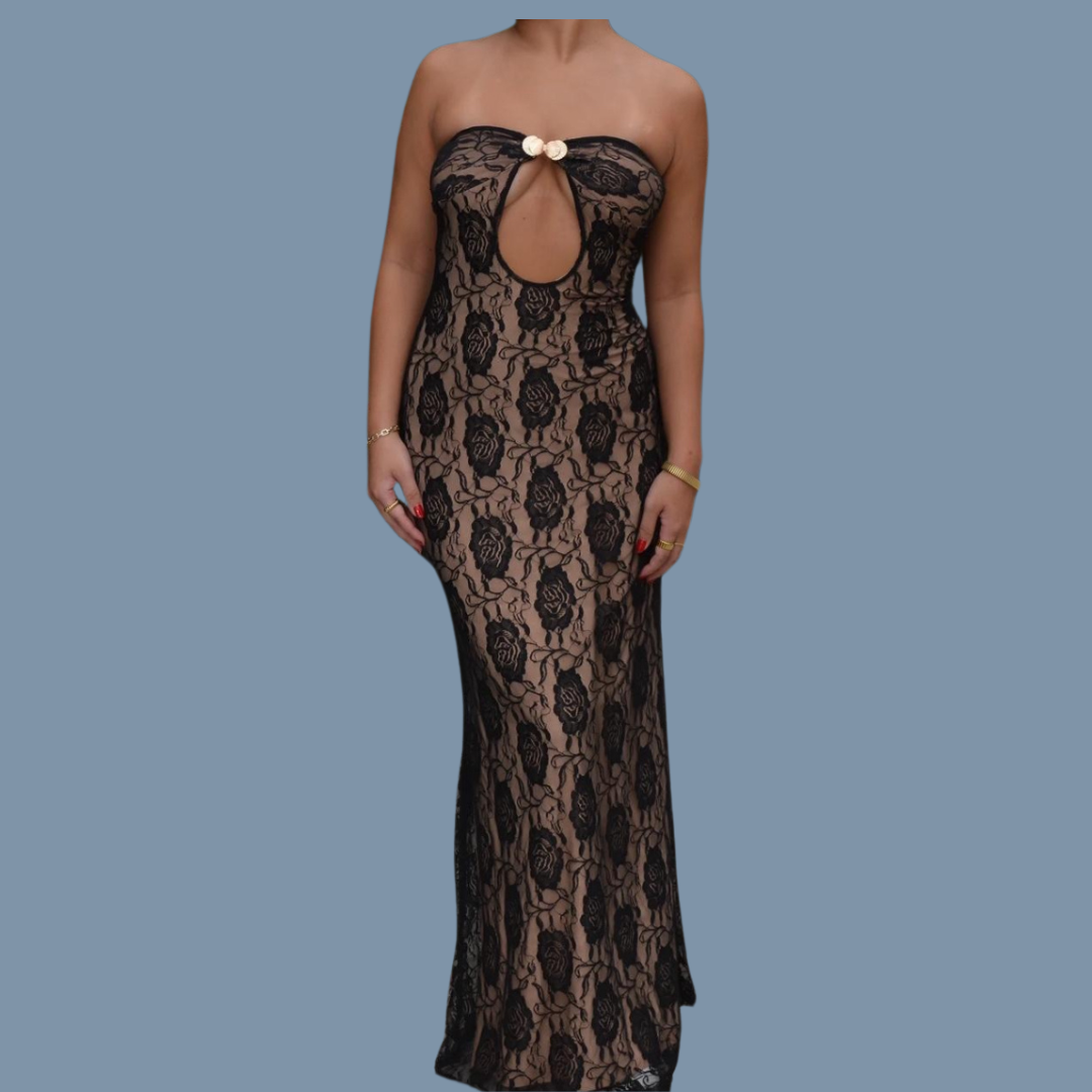 Lace Black strapless maxi dress