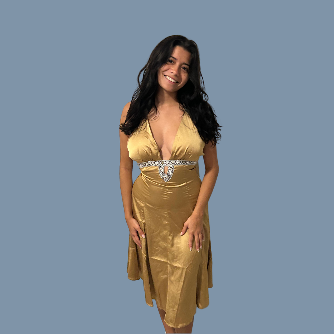 Beaded Gold tie-up dress Size S/XS