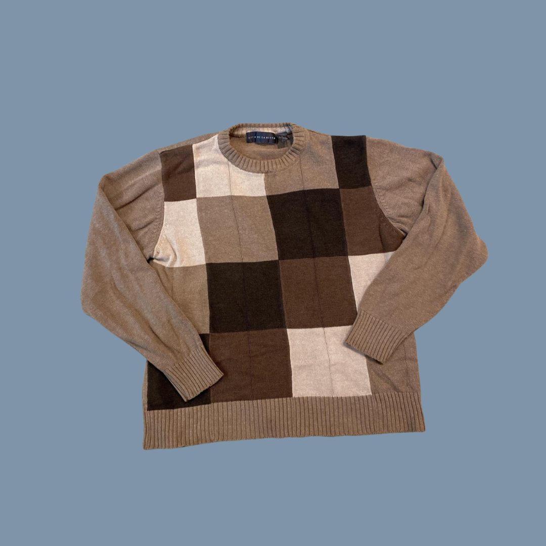 Oscar de la Renta Brown Square Pattern Sweater