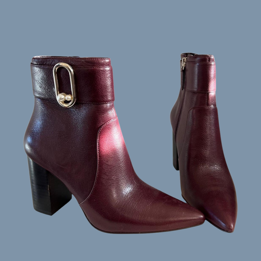 Nine West Burgundy Leather Ankle Boots Size 6.5