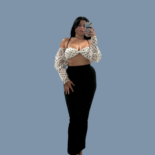 Long sleeve over the shoulder polka dot top Size S